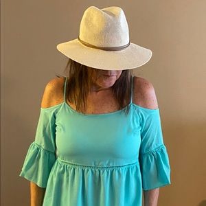 Turquoise open shouldered blouse